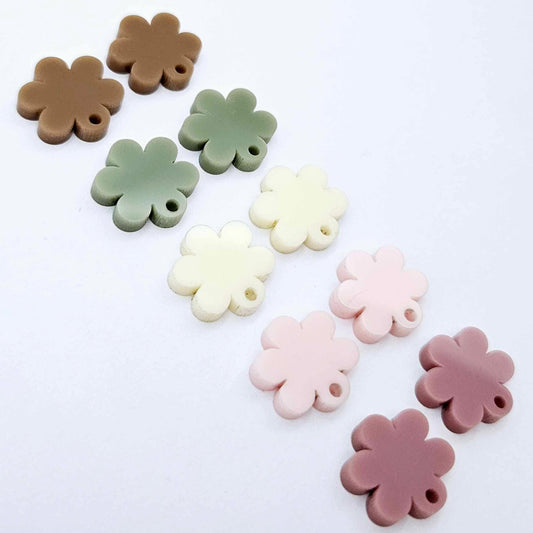 Warm Neutrals flower topper mixed pack showing one pair of each colour with holes, including dusty rose, strawberry milkshake, cream, iced coffee and olive green