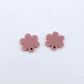 One pair of 14mm dusty rose pink acrylic flower earring topper blanks laying flat.