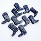 15mm holographic blue glitter boot stud earring blanks laid flat together.