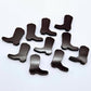 15mm chocolate brown acrylic boot stud earring blanks laid flat.