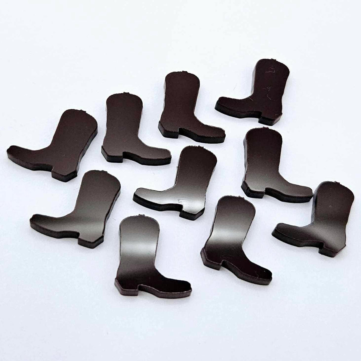 15mm chocolate brown acrylic boot stud earring blanks laid flat.