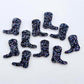 15mm holographic blue glitter boot stud earring blanks laid flat together.