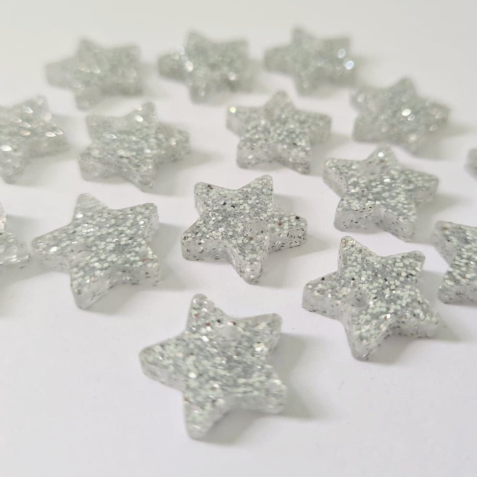 14mm SILVER GLITTER Acrylic STAR Toppers/Studs