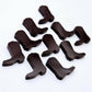 15mm chocolate brown acrylic boot stud earring blanks laid flat.