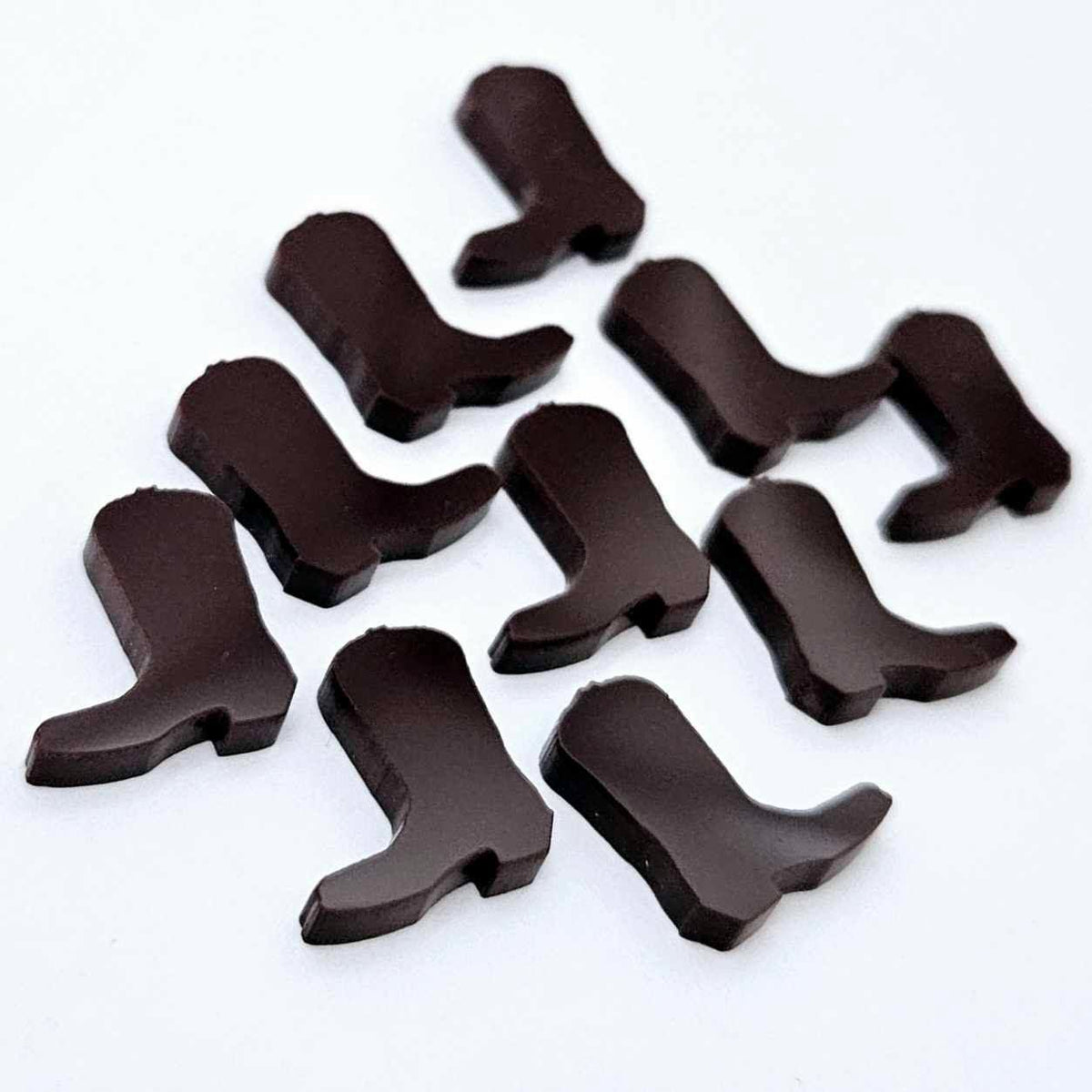 15mm chocolate brown acrylic boot stud earring blanks laid flat.