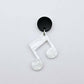 35mm white marble acrylic music note earring dangle blank assembled with a 14mm black topper, showing the lightweight finished earring design.