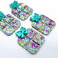 Chunky peacock glitter purple green Christmas present ribbon bow DIY earring supplies laser cut acrylic dangles blanks