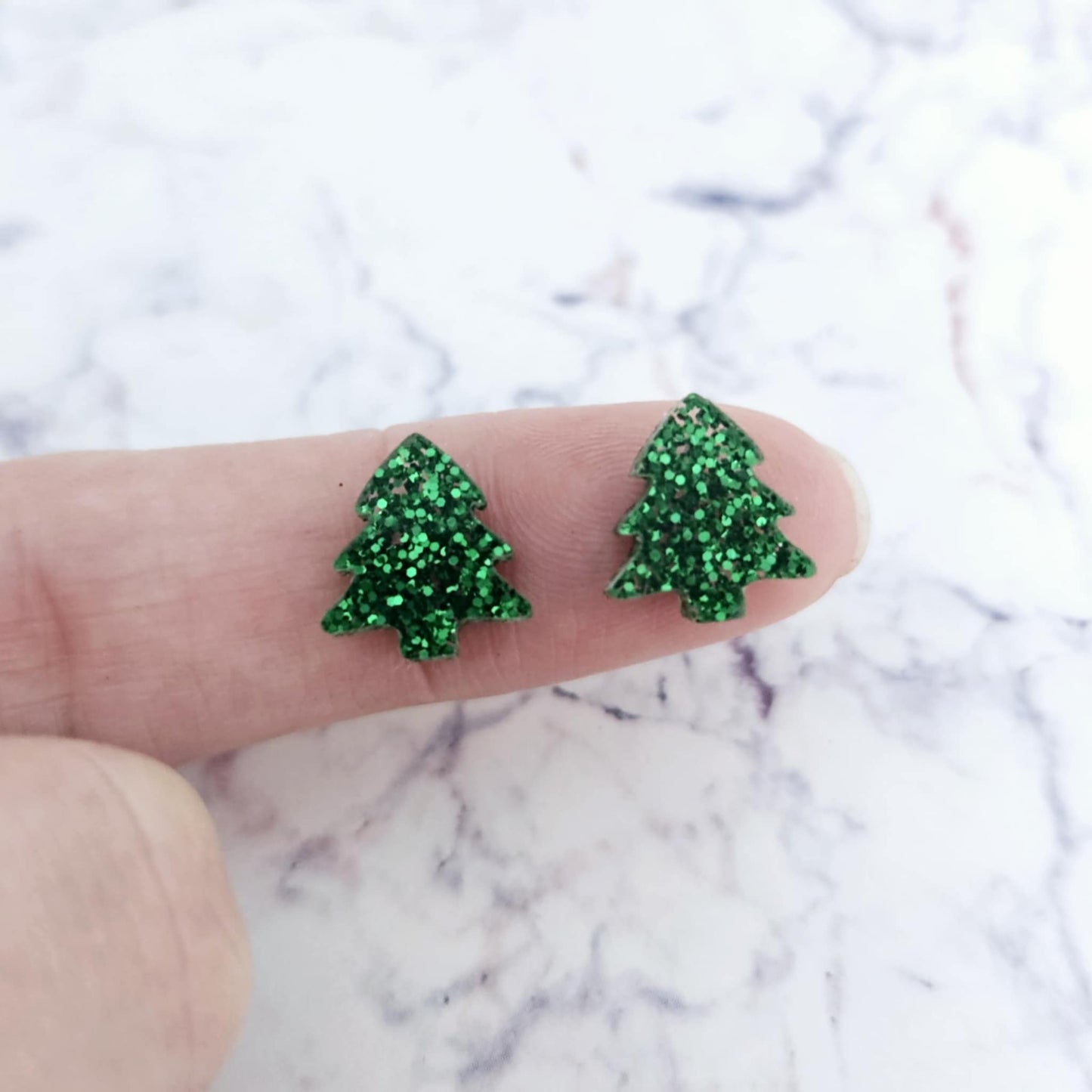 12mm kids Christmas tree green red silver gold rose gold glitter mixed pack DIY earring supplies laser cut acrylic studs blanks