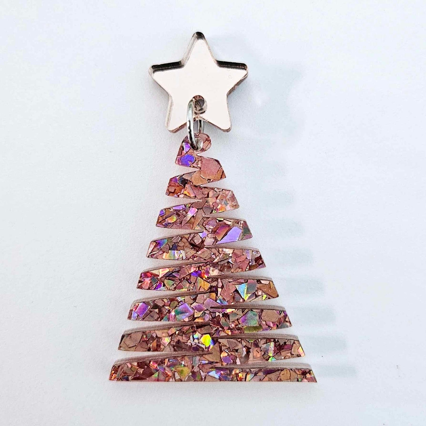 40mm HOLOGRAPHIC ROSE GOLD Glitter ZIGZAG Christmas Trees.