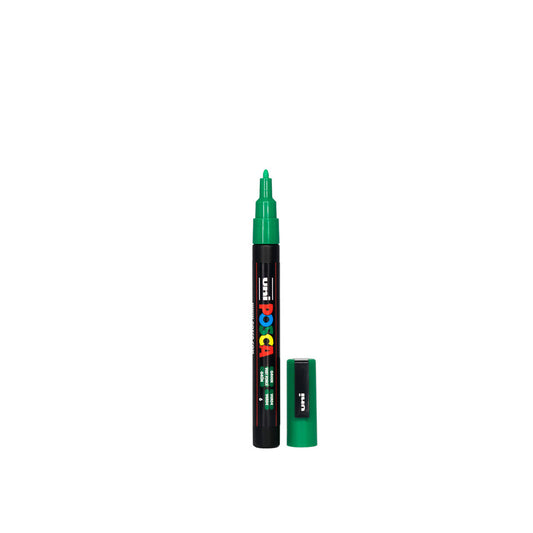 Green POSCA PC-3M fine tip paint pen used for detailed craft and earring paint fill designs