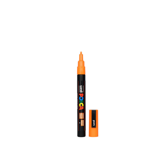 Orange POSCA PC-3M fine tip paint pen used for detailed craft and earring paint fill designs