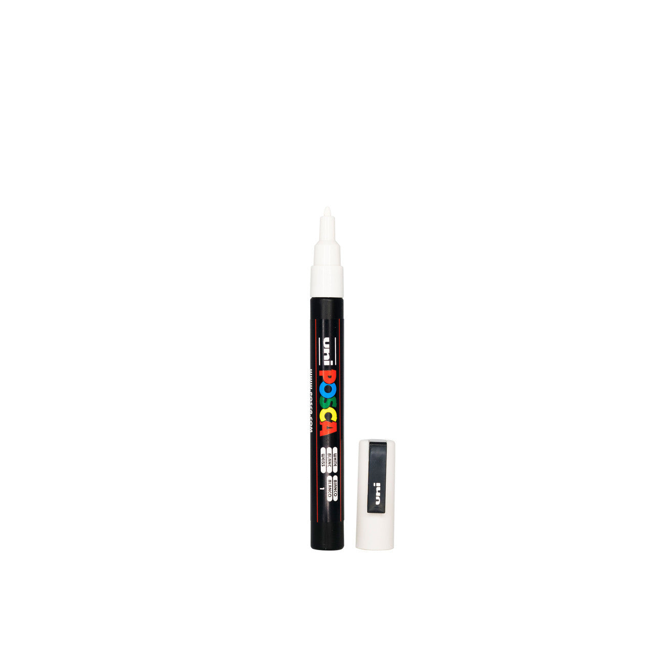 White POSCA PC-3M fine tip paint pen used for detailed craft and earring paint fill designs