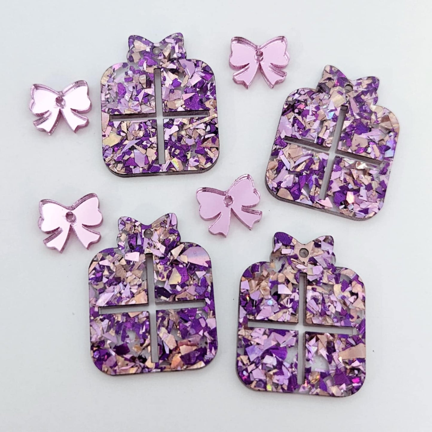 chunky unicorn glitter pink purple Christmas present ribbon bow DIY earring supplies laser cut acrylic dangles blanks