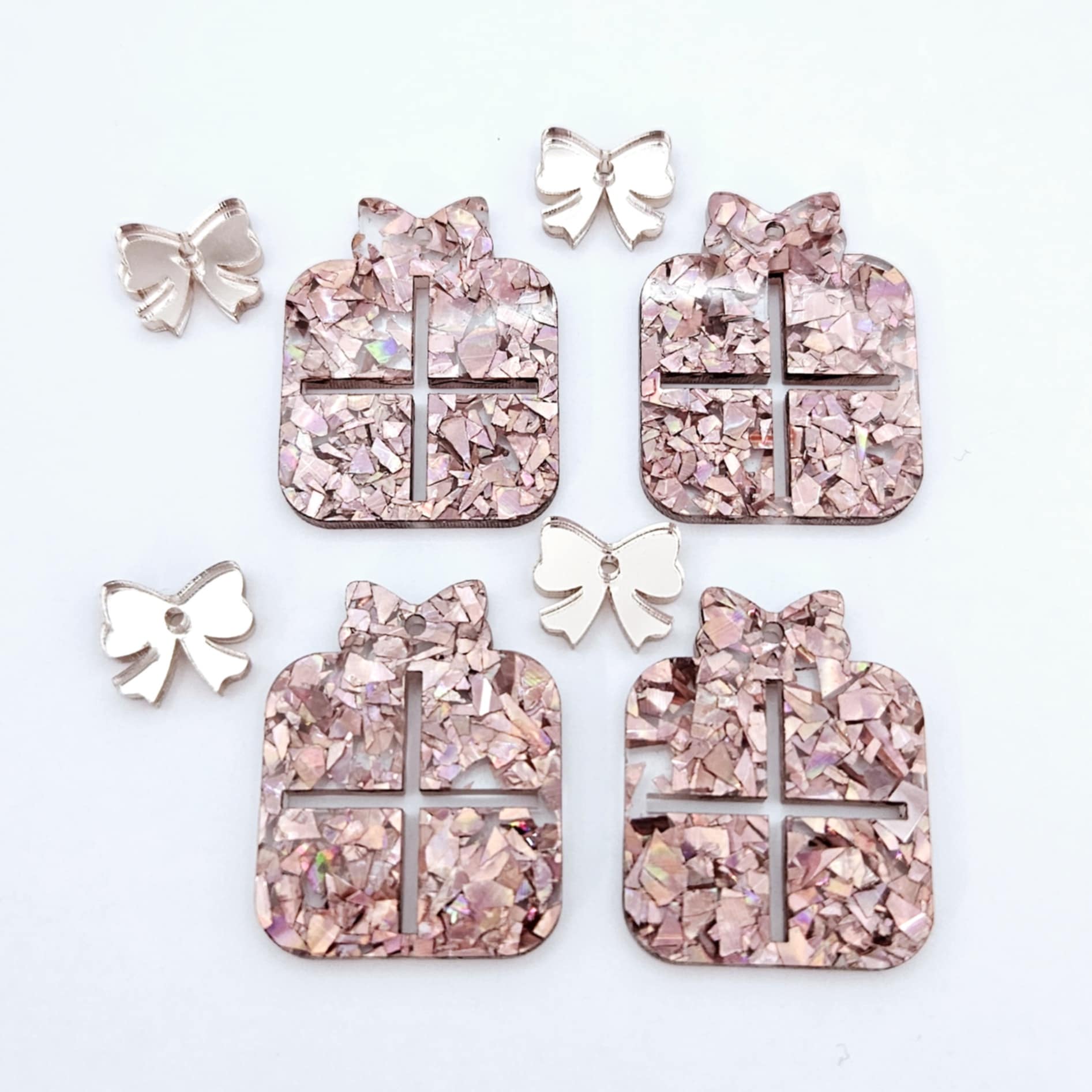 holographic rose gold glitter Christmas presents bow ribbon DIY earring supplies laser cut acrylic dangles blanks