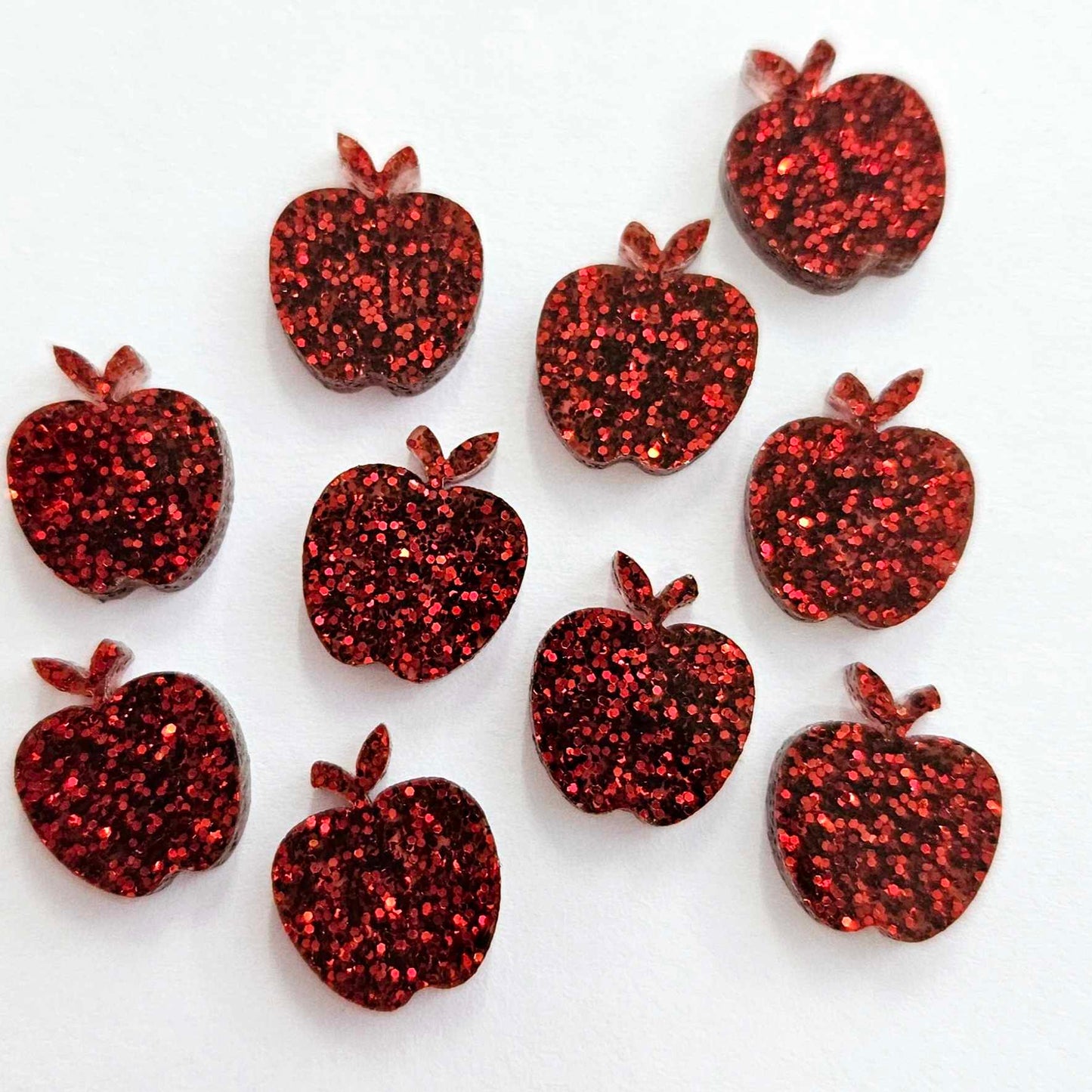 14mm RED GLITTER Acrylic APPLES