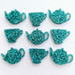 20mm TEAL GLITTER Acrylic TEAPOT & TEACUP