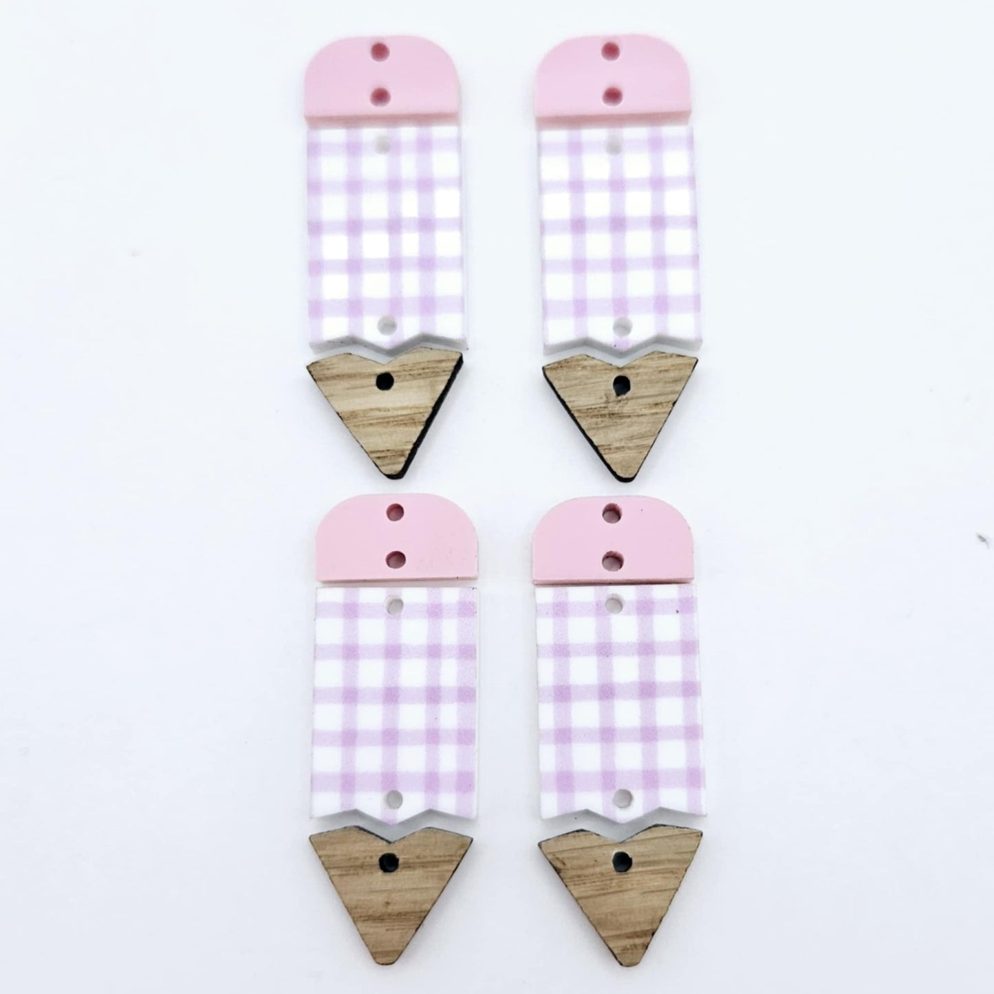 pastel gingham uv printed pink oak wood teacher pencil DIY earring supplies laser cut acrylic dangles blanks