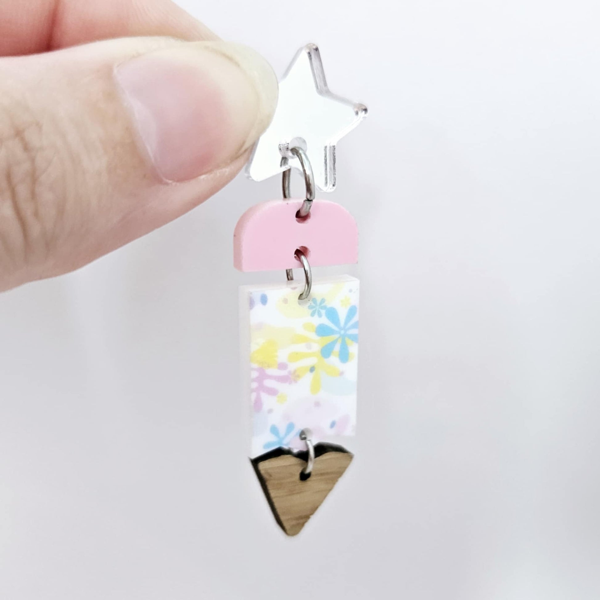 pastel pop UV print pink pencil teacher oak wood DIY earring supplies laser cut acrylic dangles blanks