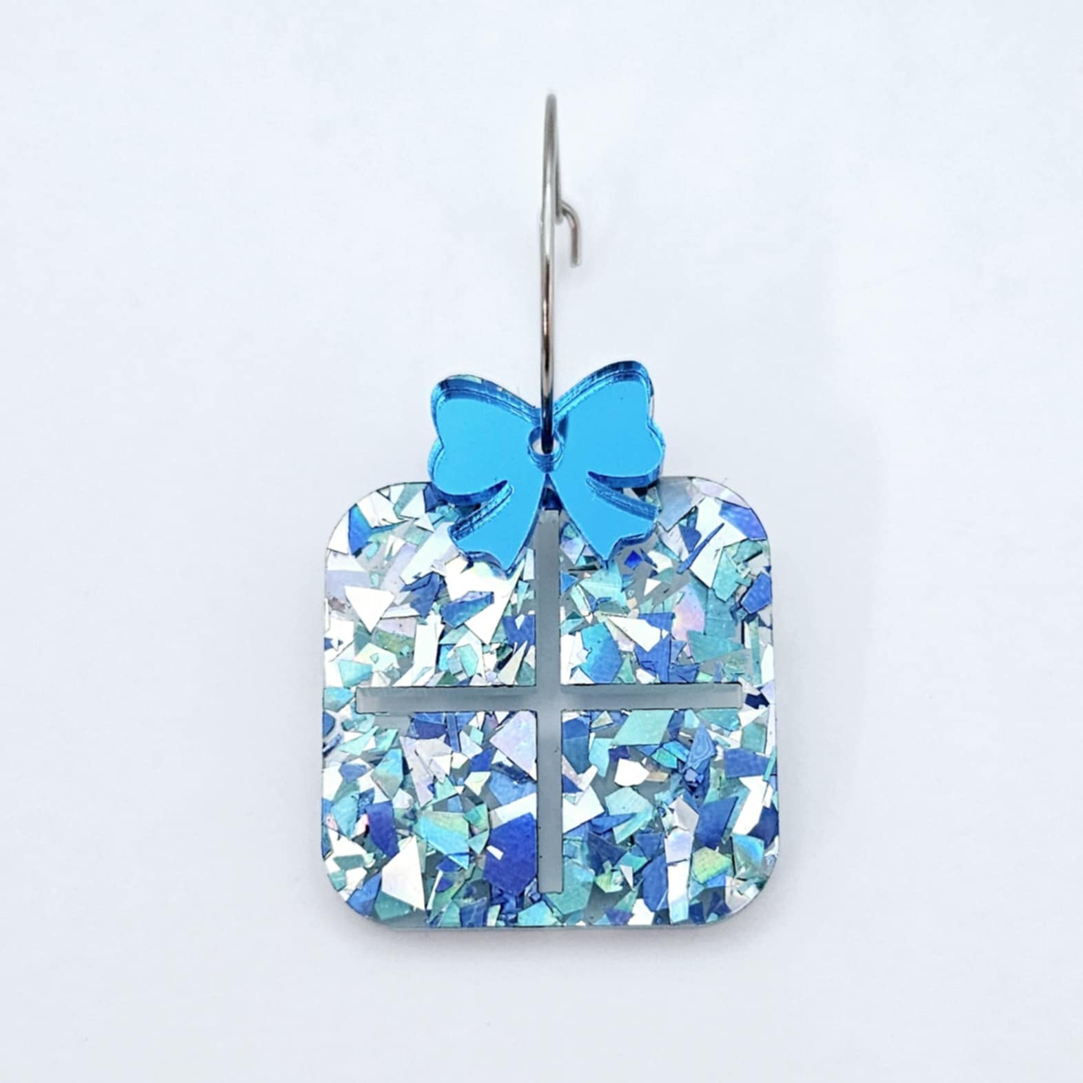 chunky aqua glitter blue silver mirror Christmas present bows DIY earring supplies laser cut acrylic dangles blanks