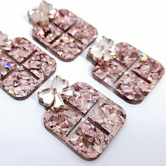 holographic rose gold glitter Christmas presents bow ribbon DIY earring supplies laser cut acrylic dangles blanks