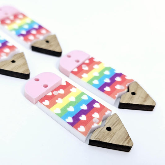 pastel pink UV print oak wood DIY earring supplies laser cut acrylic dangles blanks teacher pencils