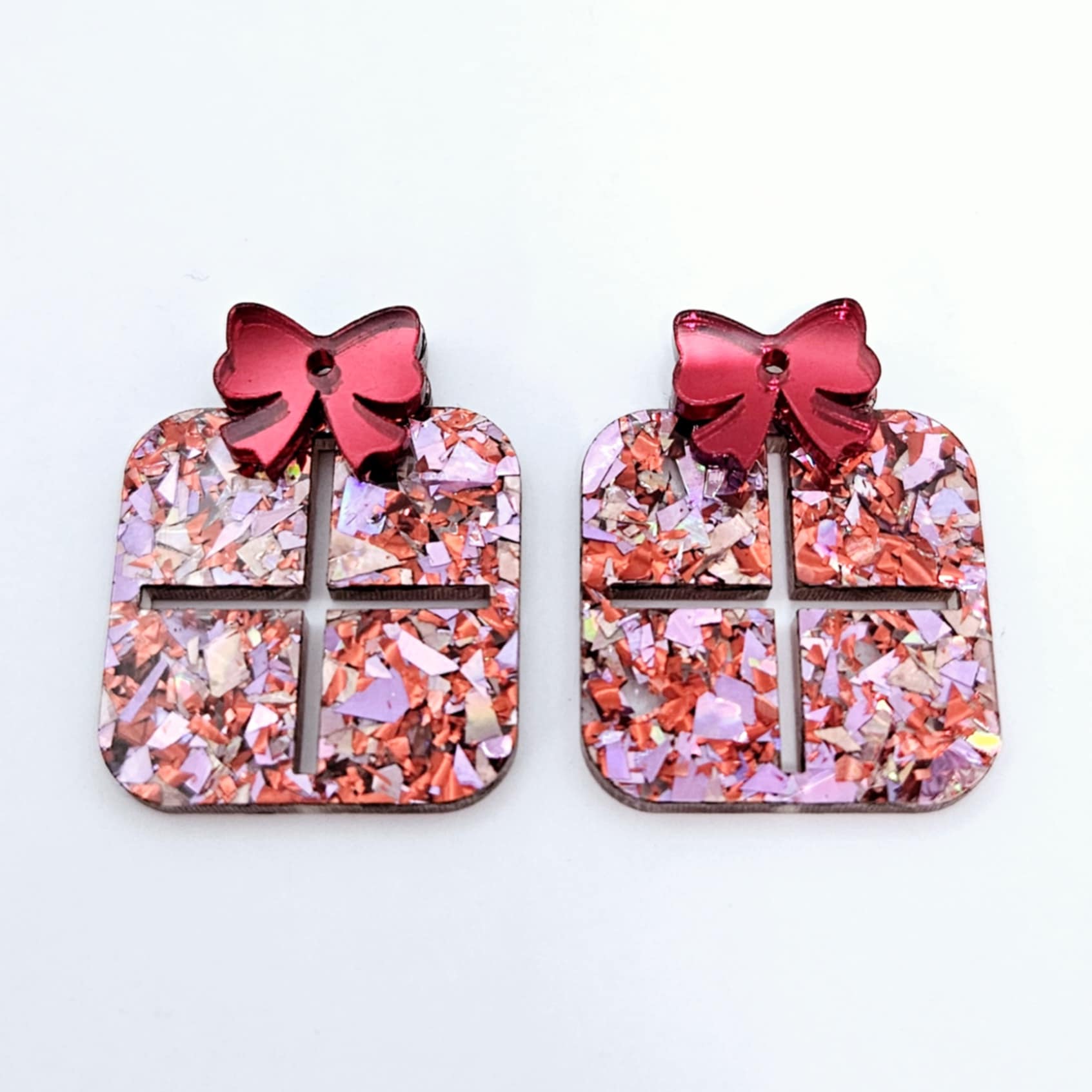 chunky love glitter pink red mirror Christmas present bow DIY earring supplies laser cut acrylic dangles blanks