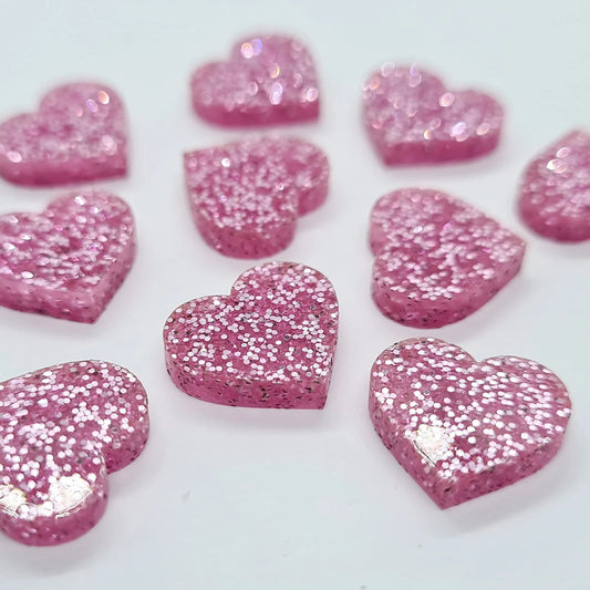 14mm PINK GLITTER Acrylic HEART Toppers/Studs.