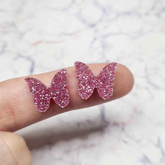 15mm PINK GLITTER Acrylic BUTTERFLIES