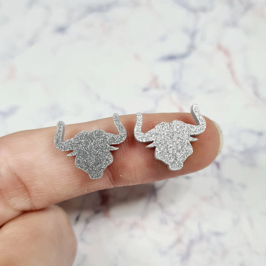 15mm GREY SILVER GLITTER Acrylic LONGHORNS