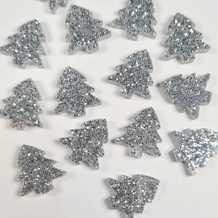 16mm SILVER GLITTER Acrylic CHRISTMAS TREES