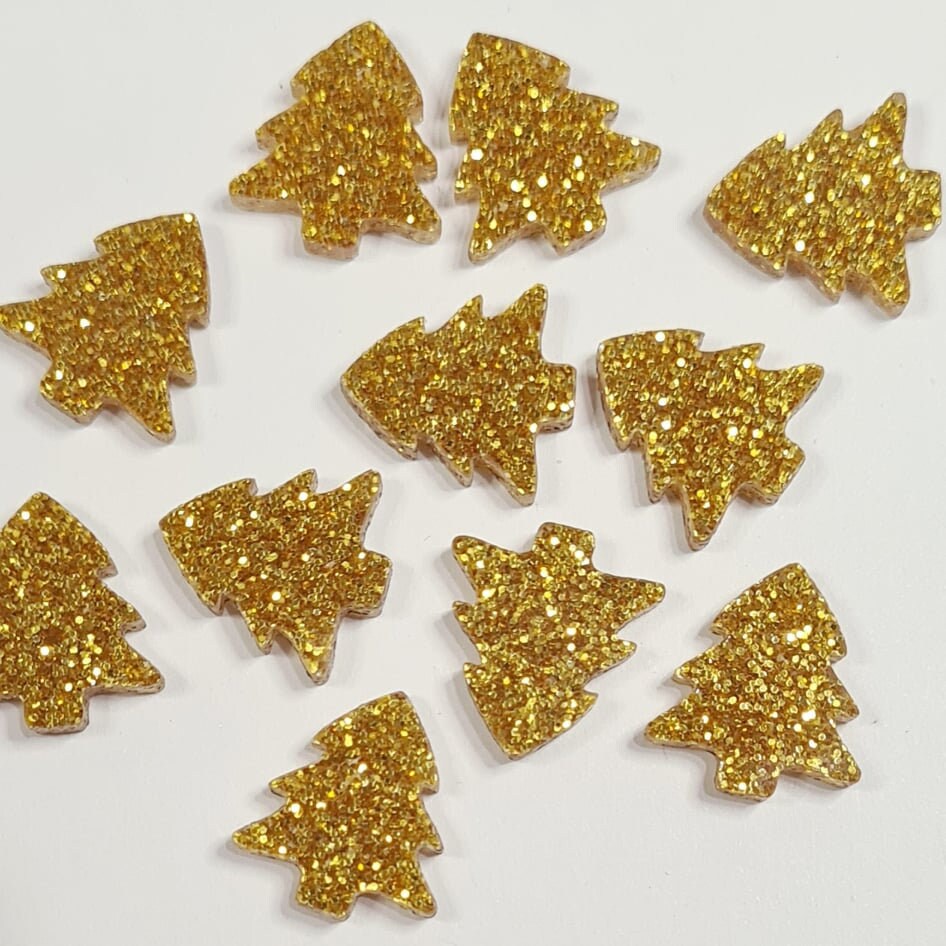 16mm GOLD GLITTER Acrylic CHRISTMAS TREES