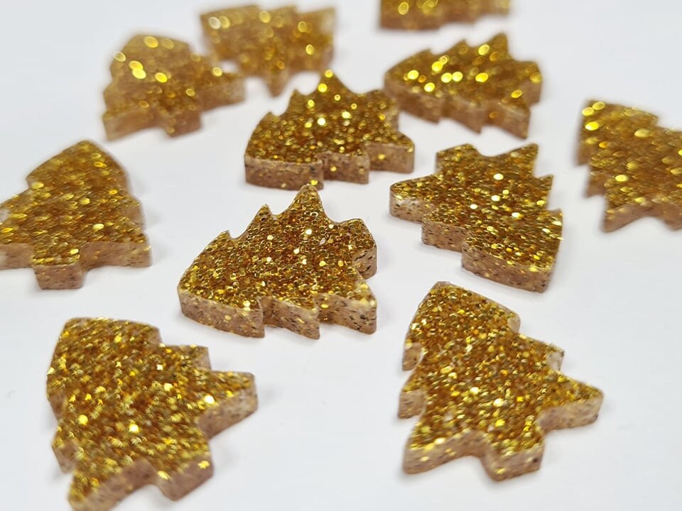 16mm GOLD GLITTER Acrylic CHRISTMAS TREES