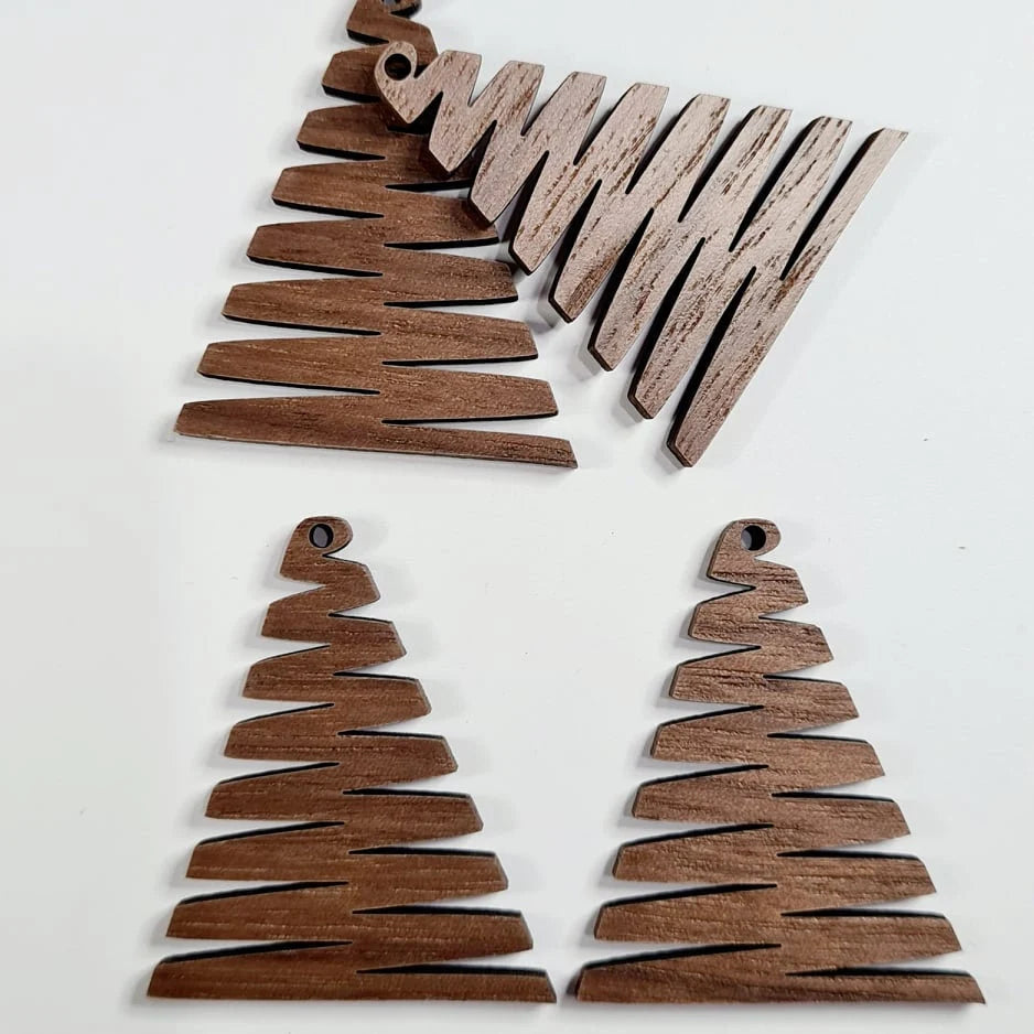 40mm WALNUT ZIGZAG Christmas Trees