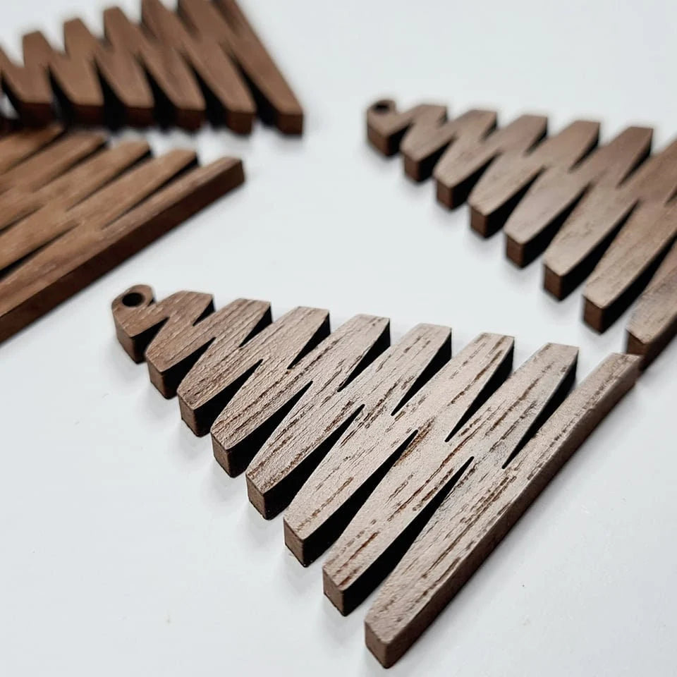 40mm WALNUT ZIGZAG Christmas Trees