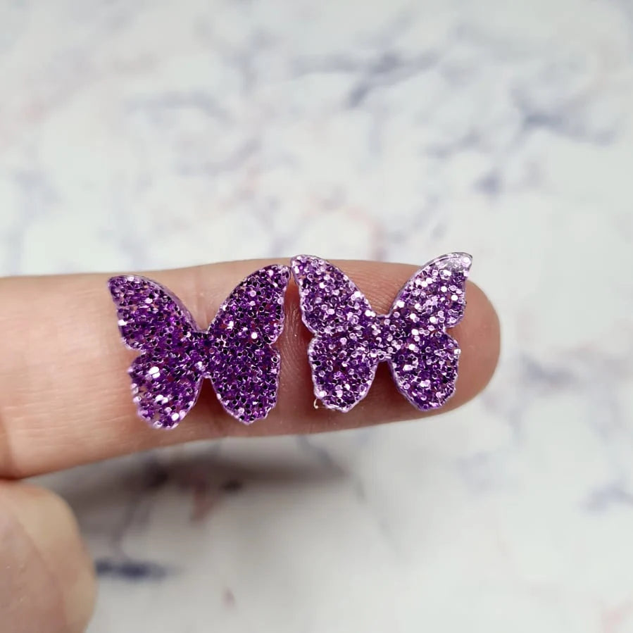 15mm PURPLE GLITTER Acrylic BUTTERFLIES