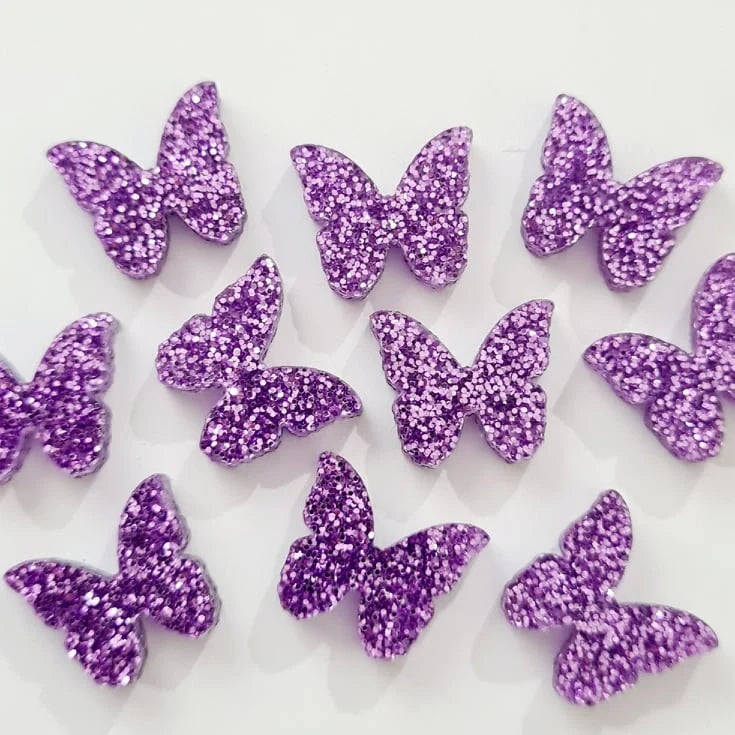 15mm PURPLE GLITTER Acrylic BUTTERFLIES