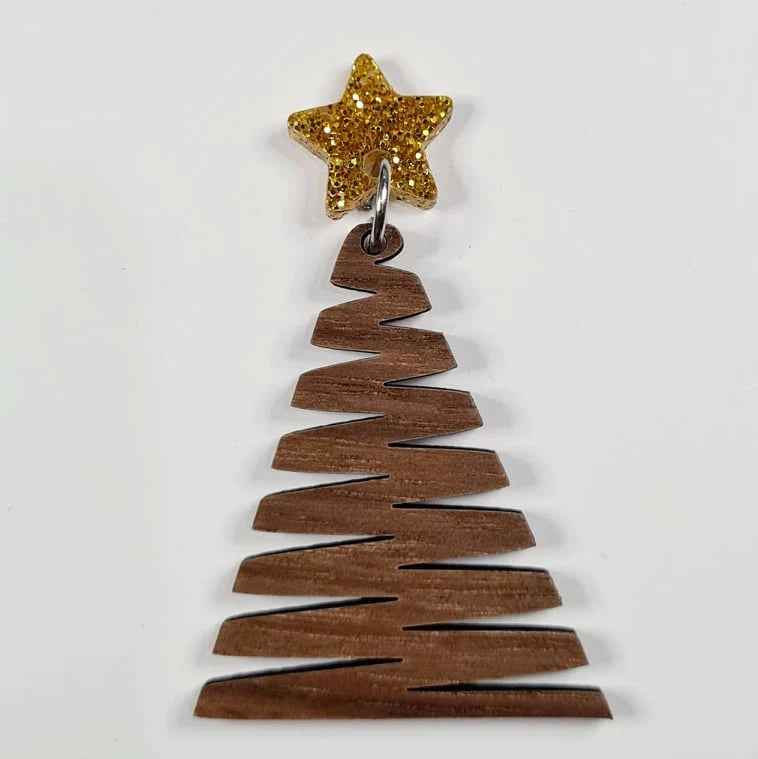 40mm WALNUT ZIGZAG Christmas Trees