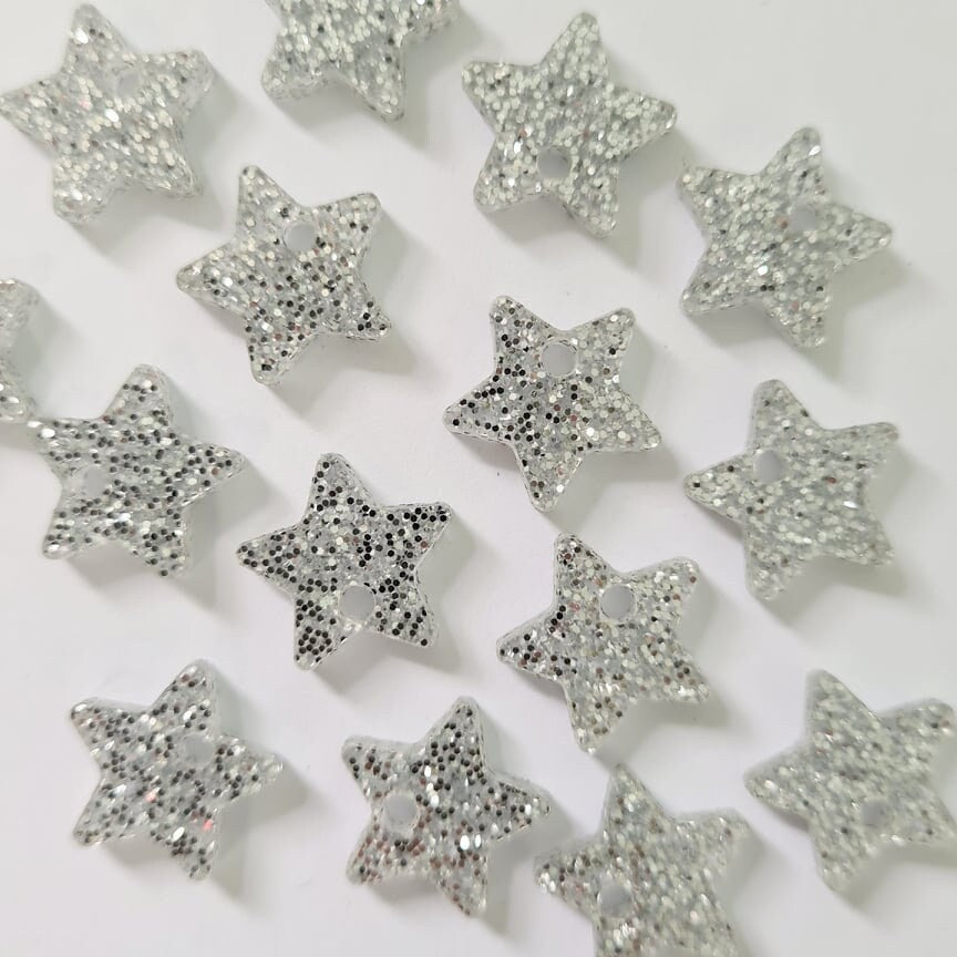 14mm SILVER GLITTER Acrylic STAR Toppers/Studs