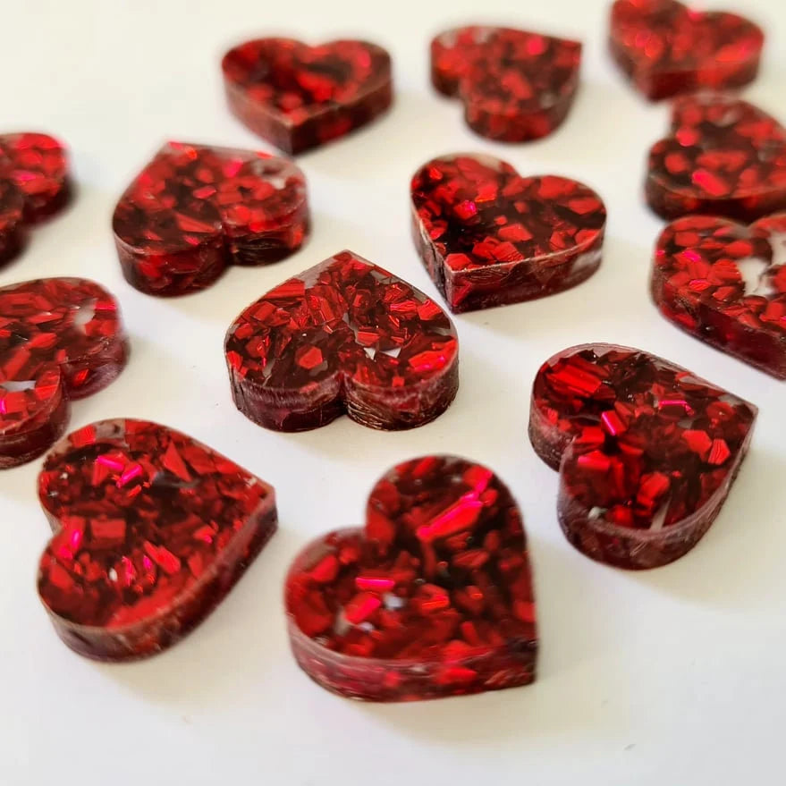 14mm CHUNKY RED GLITTER Acrylic HEARTS