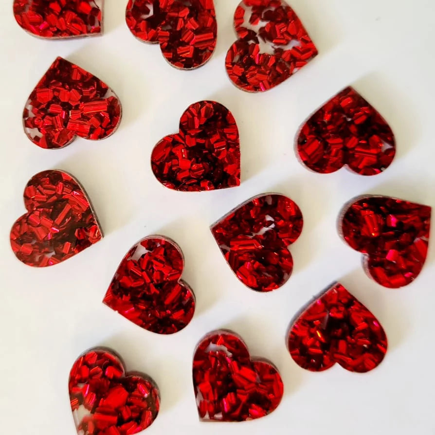 14mm CHUNKY RED GLITTER Acrylic HEARTS