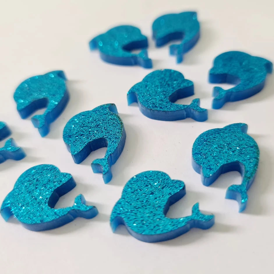 15mm SKY BLUE GLITER Acrylic DOLPHINS