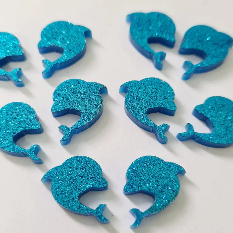 15mm SKY BLUE GLITER Acrylic DOLPHINS