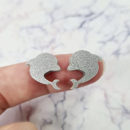 15mm GREY SILVER GLITER Acrylic DOLPHINS