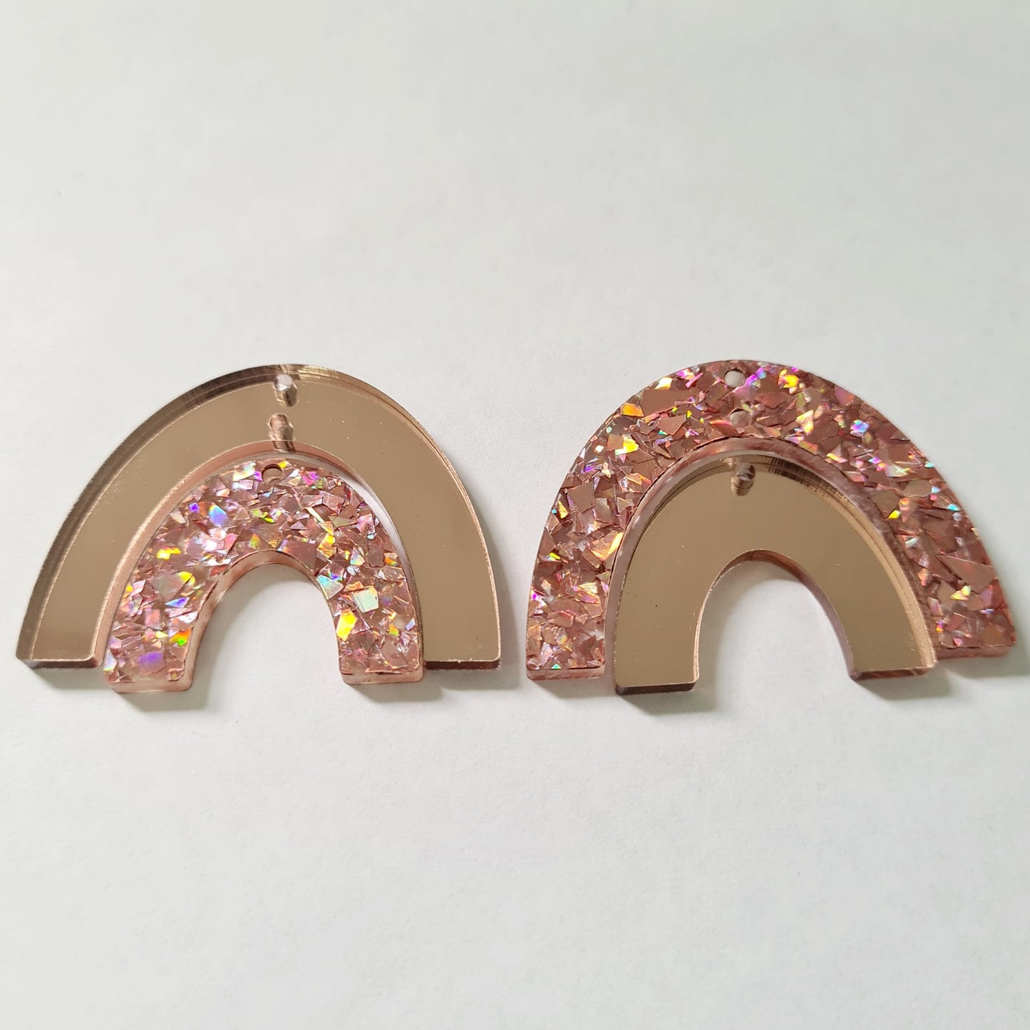 45mm HOLOGRAPHIC ROSE GOLD Glitter DOUBLE RAINBOWS