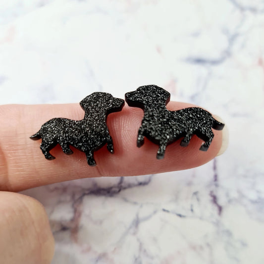 19mm BLACK GLITTER Acrylic DACHSHUNDS