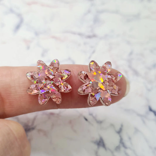 16mm HOLOGRAPHIC ROSE GOLD Glitter FLOWERS