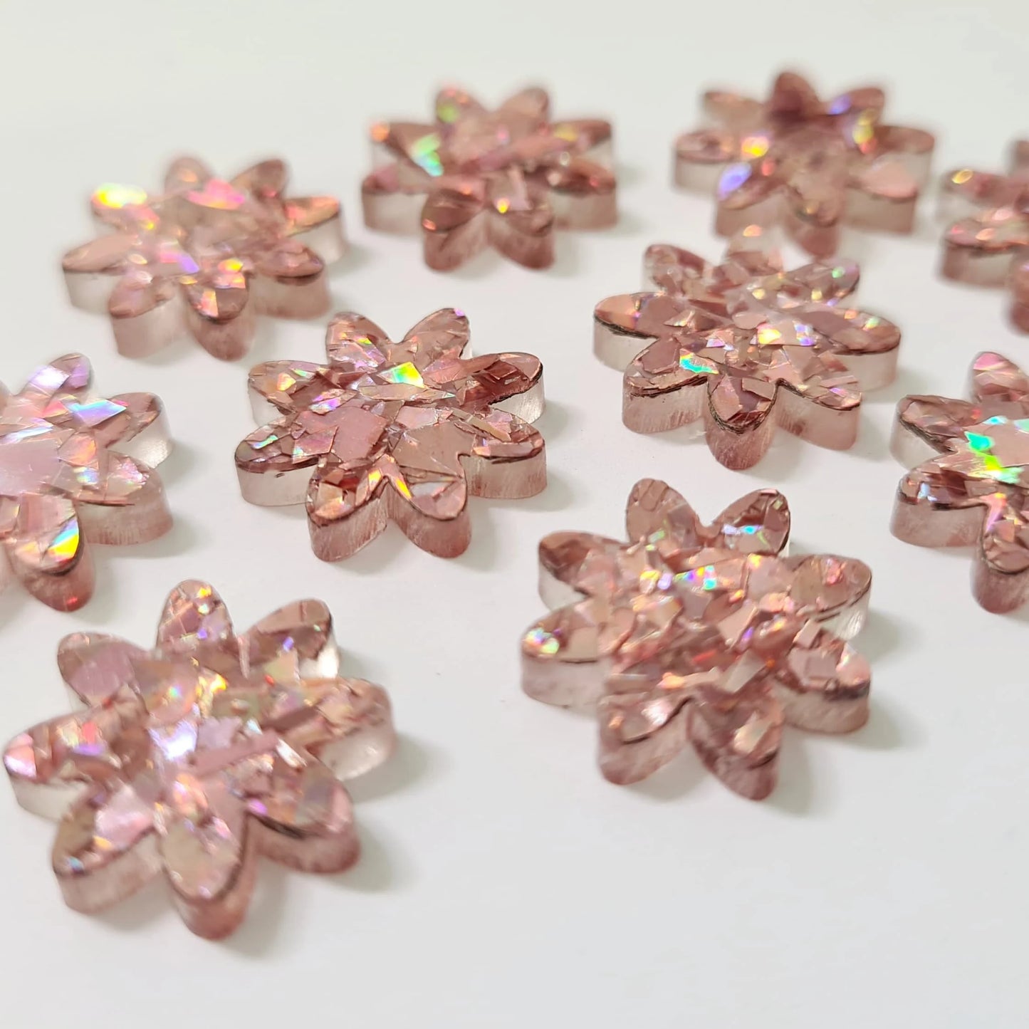 16mm HOLOGRAPHIC ROSE GOLD Glitter FLOWERS