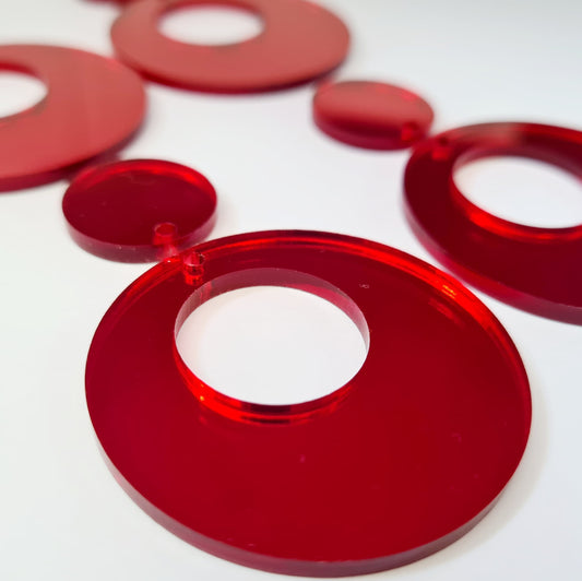 40mm RED MIRROR Acrylic HOOPS, with toppers