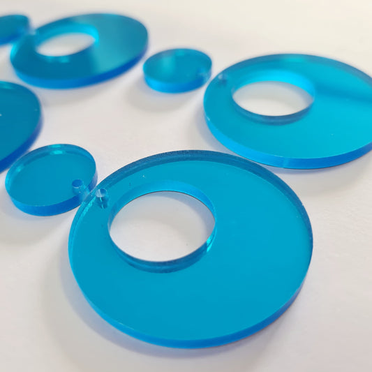 40mm BLUE MIRROR Acrylic HOOPS, with toppers