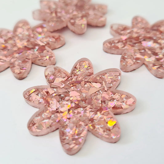 36mm HOLOGRAPHIC ROSE GOLD GLITTER Acrylic FLOWERS